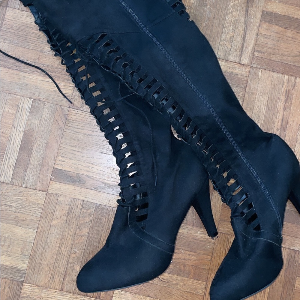 Never worn black knee high boots
